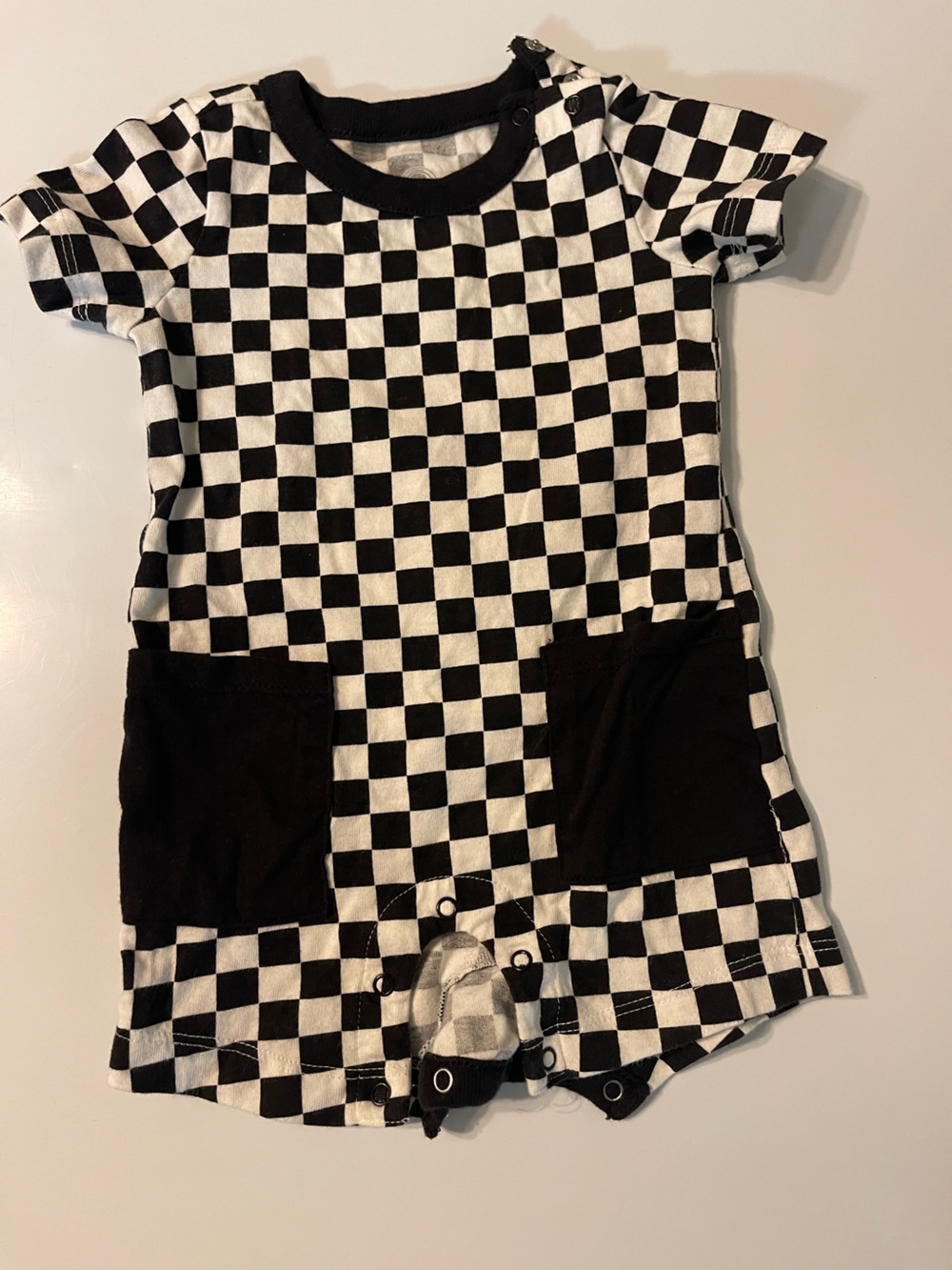 wonder nation Black and White Checkerboard Romper with Pockets